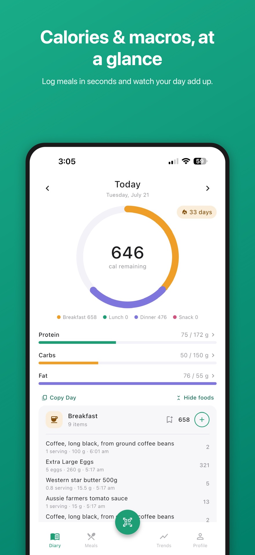 MyMacros — today's calories and macros