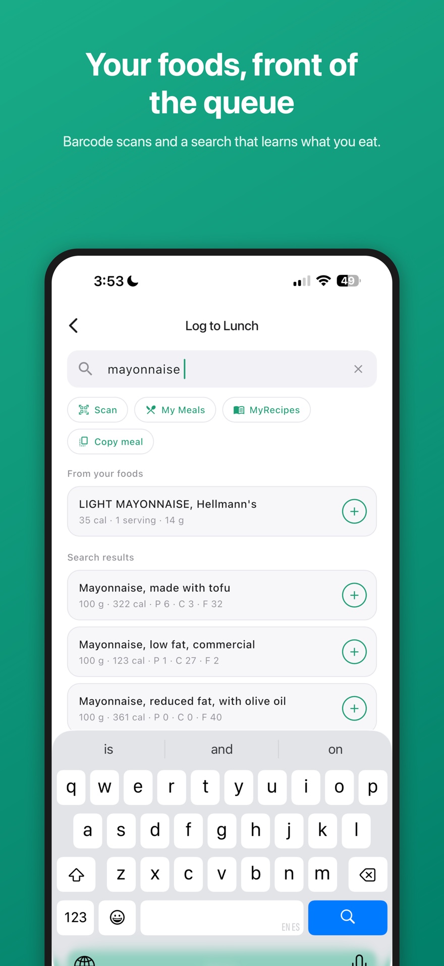 Food search with your foods first
