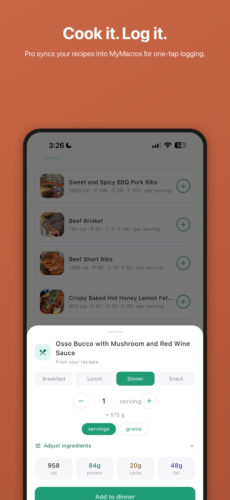 Log recipes in MyMacros